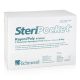SteriPocket Rayon/Poly Non-Woven Sponges, Sterile, 8-Ply, 2" x 2", 200/Box x 2/Pk